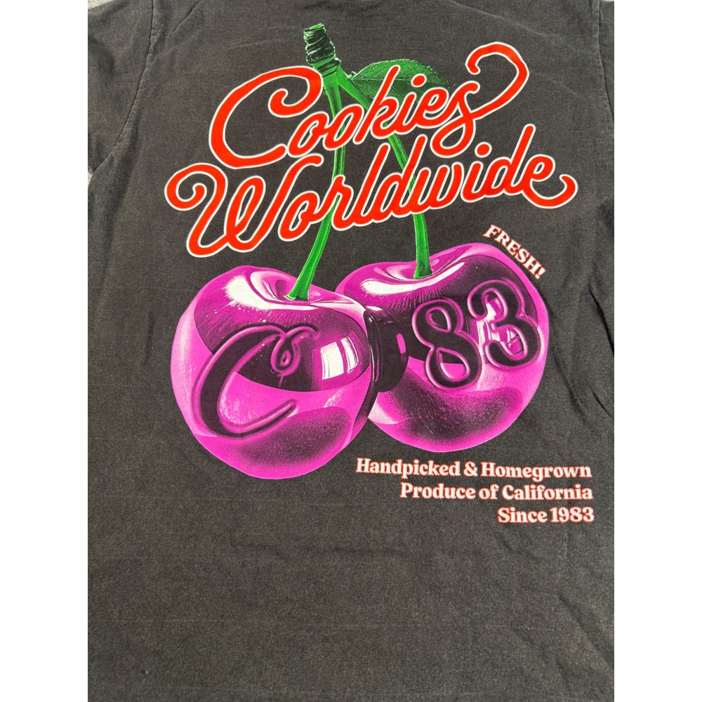Cookies Worldwide Cherry Graphic T-Shirt Mens Medium Faded Black Streetwear 1983